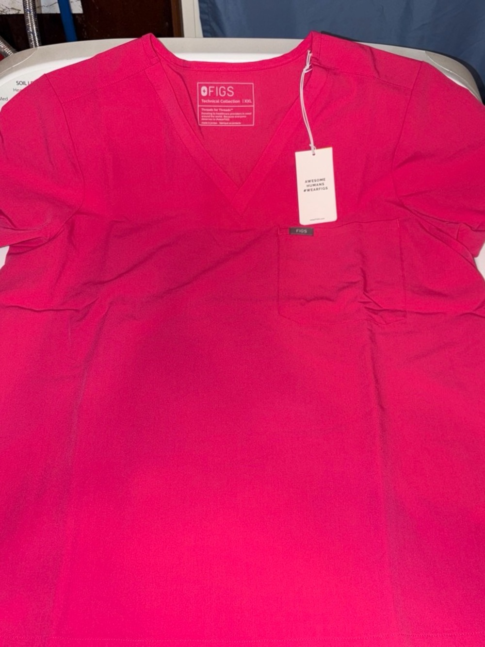 FIGS Women's V-Neck Tunic Top in Bright Pink